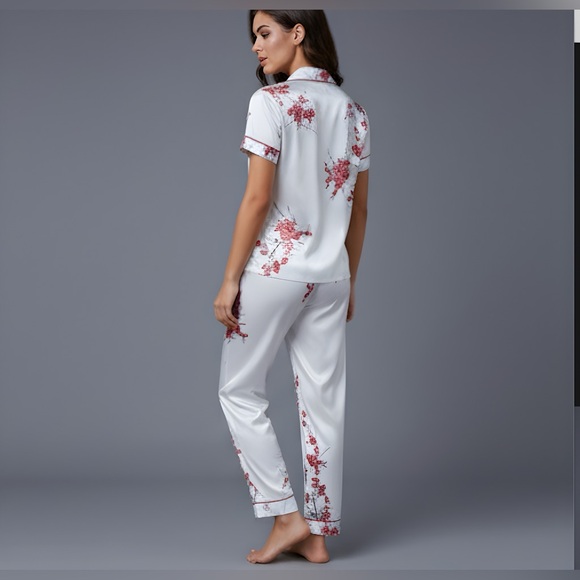 White Floral Satin PJ's Pyjama Set - Picture 2 of 8